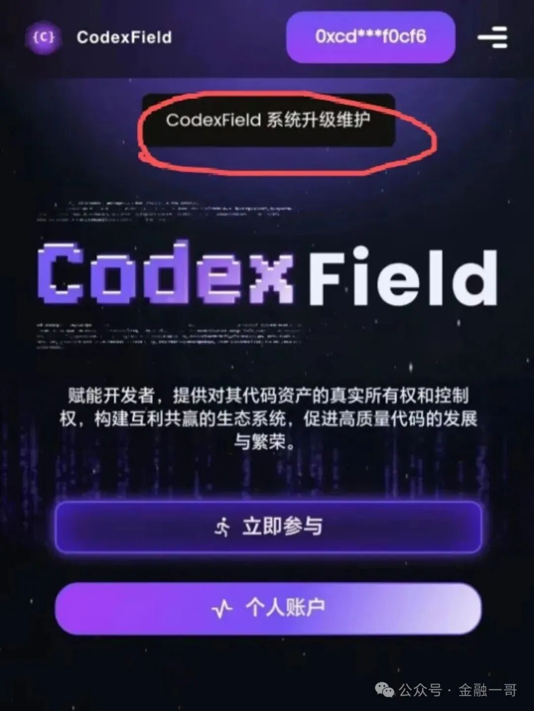 Codexfield崩盘了，暂停提现，关闭闪兑，各大群开启禁言！