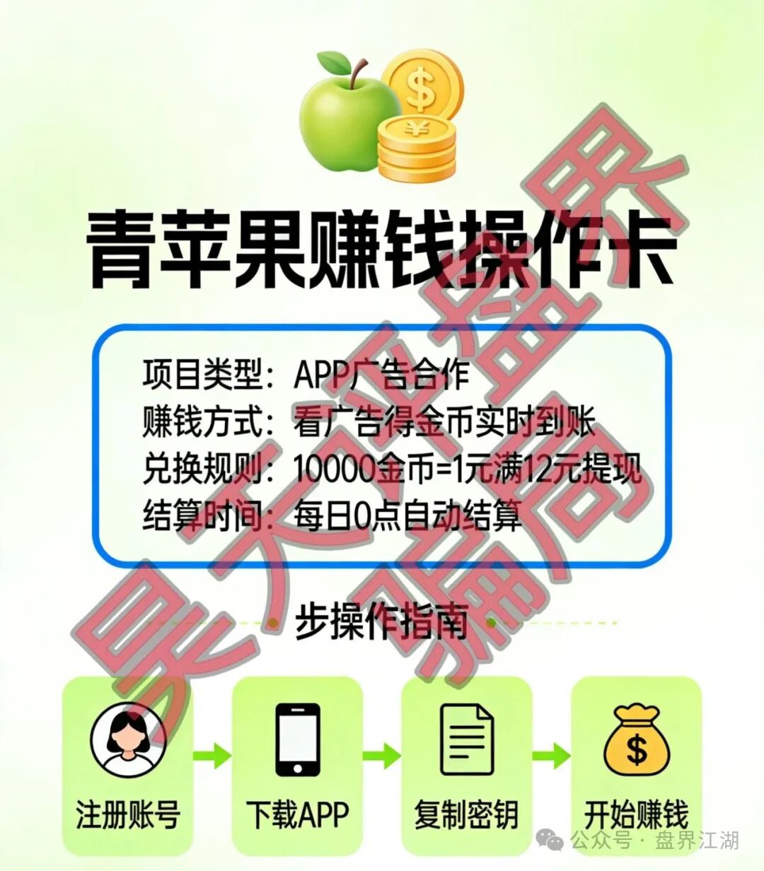 青苹果（金苹果）刷广告给分红的资金盘骗局，高度预警，即将崩盘跑